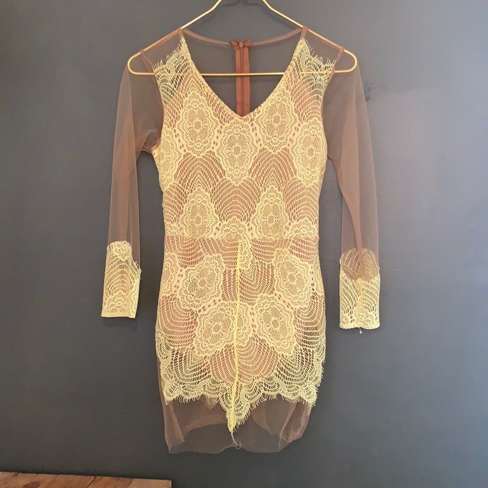 [Boutique] Neon/Nude Sheer Dress - Size Small